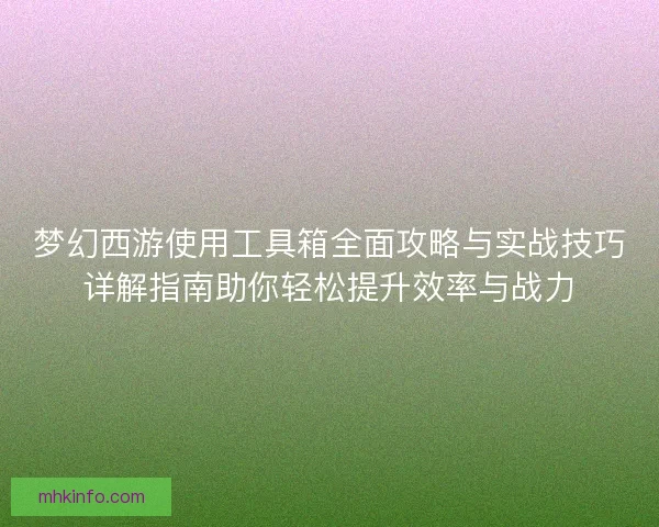 梦幻西游使用工具箱全面攻略与实战技巧详解指南助你轻松提升效率与战力