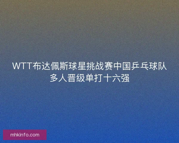 WTT布达佩斯球星挑战赛中国乒乓球队多人晋级单打十六强